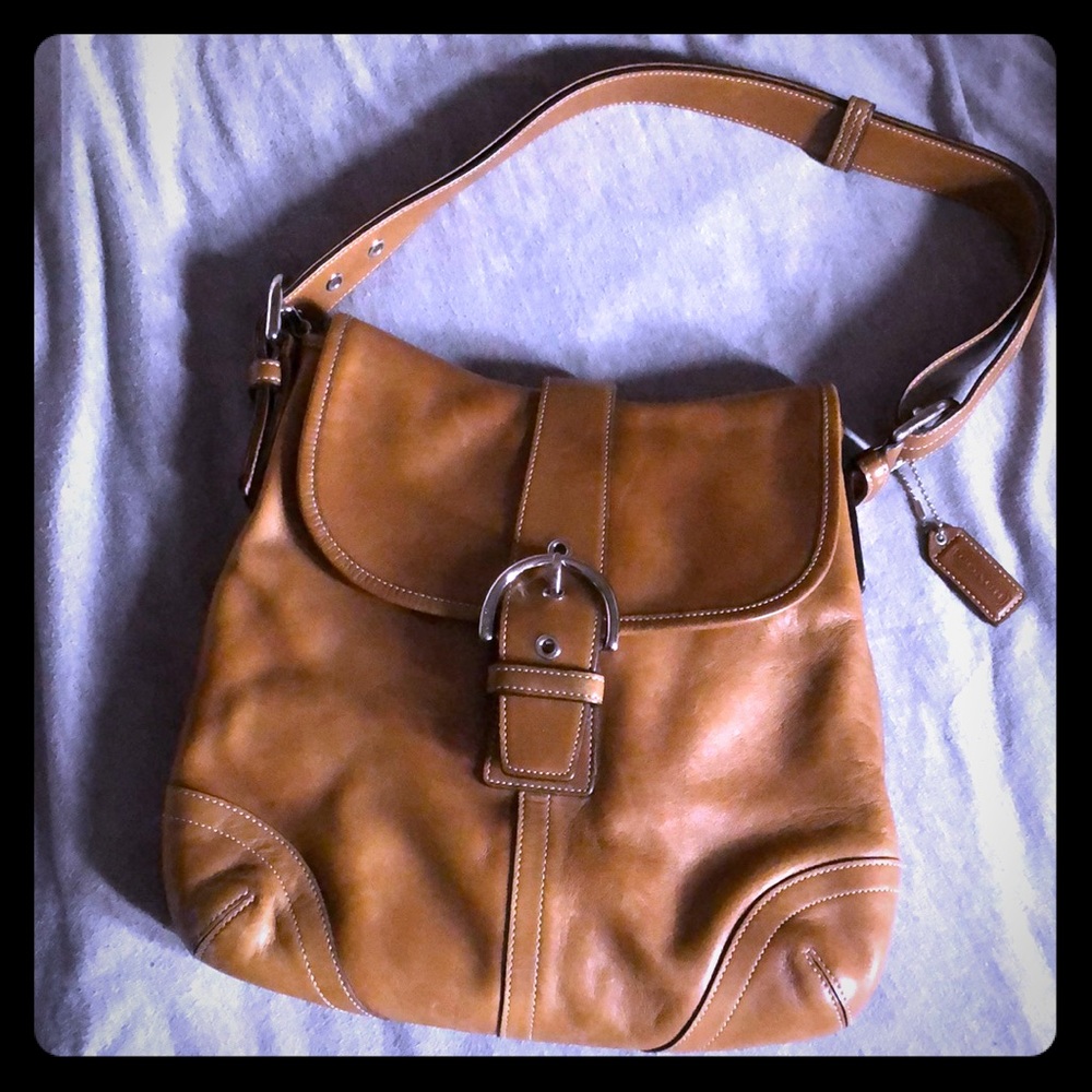 Tan coach crossover bag